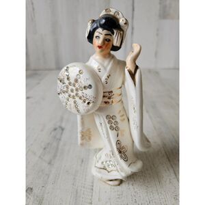 Lefton 10248 geisha shield girl lady dancing dress Monk rhinestone figurine stat